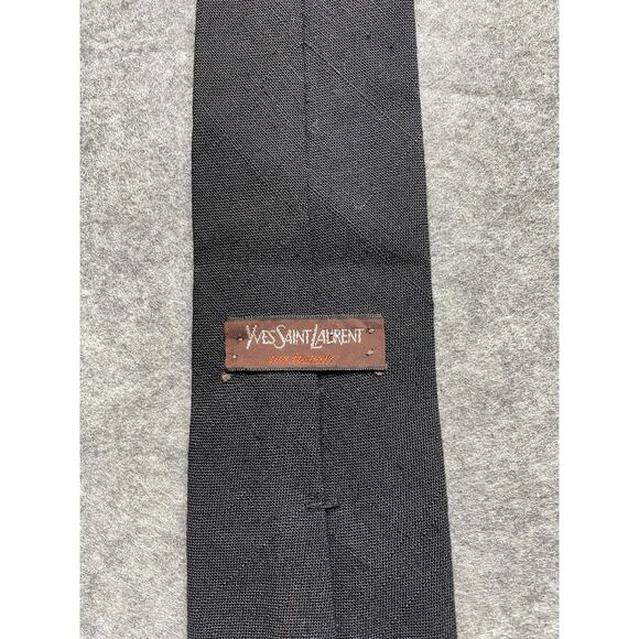Yves Saint Laurent Tie Mens Black Slim Monogram YSL Logo Formal Necktie Dress - Picture 6 of 9